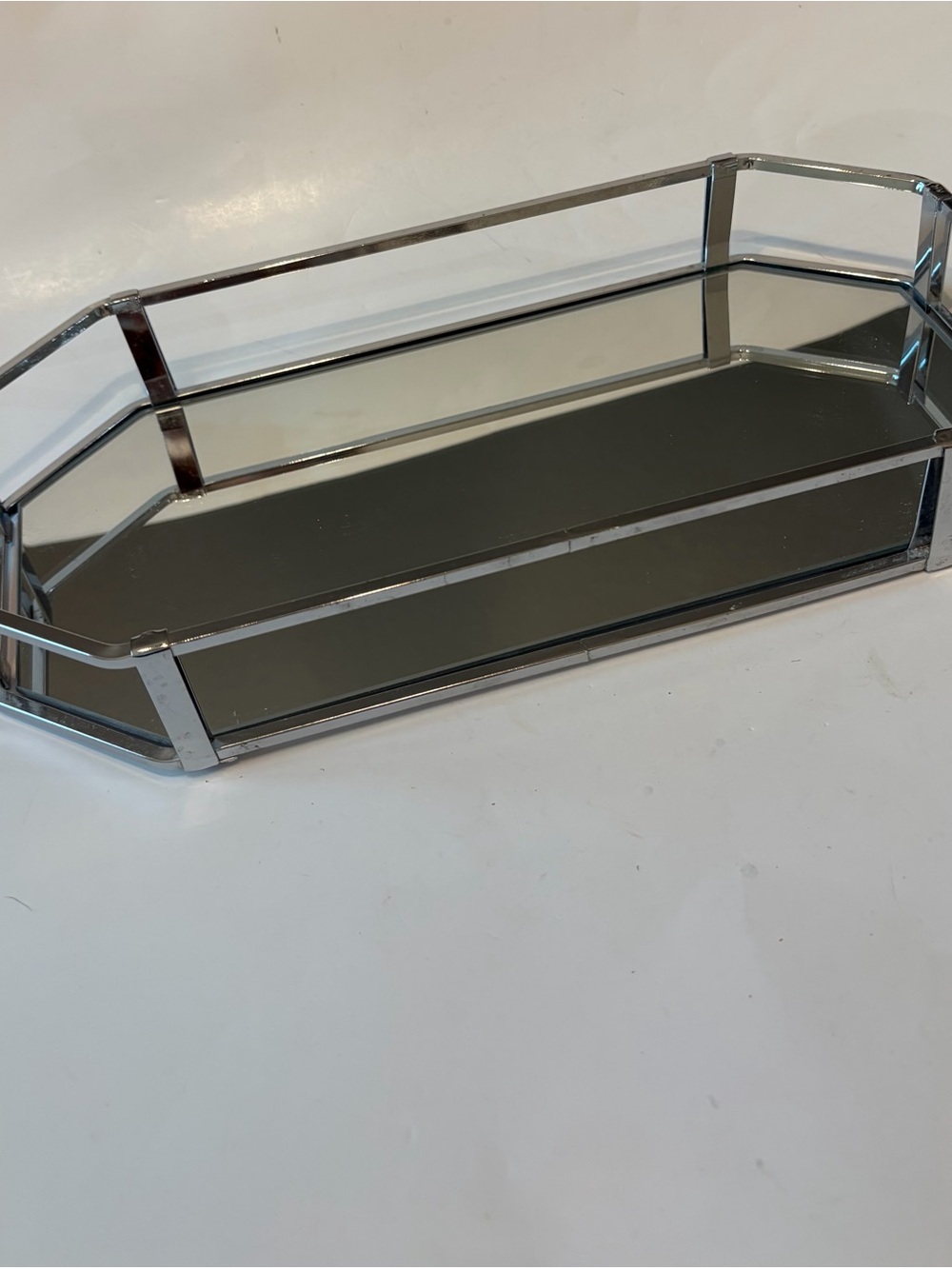 Mirrored Glass Vanity Tray with Silver Frame